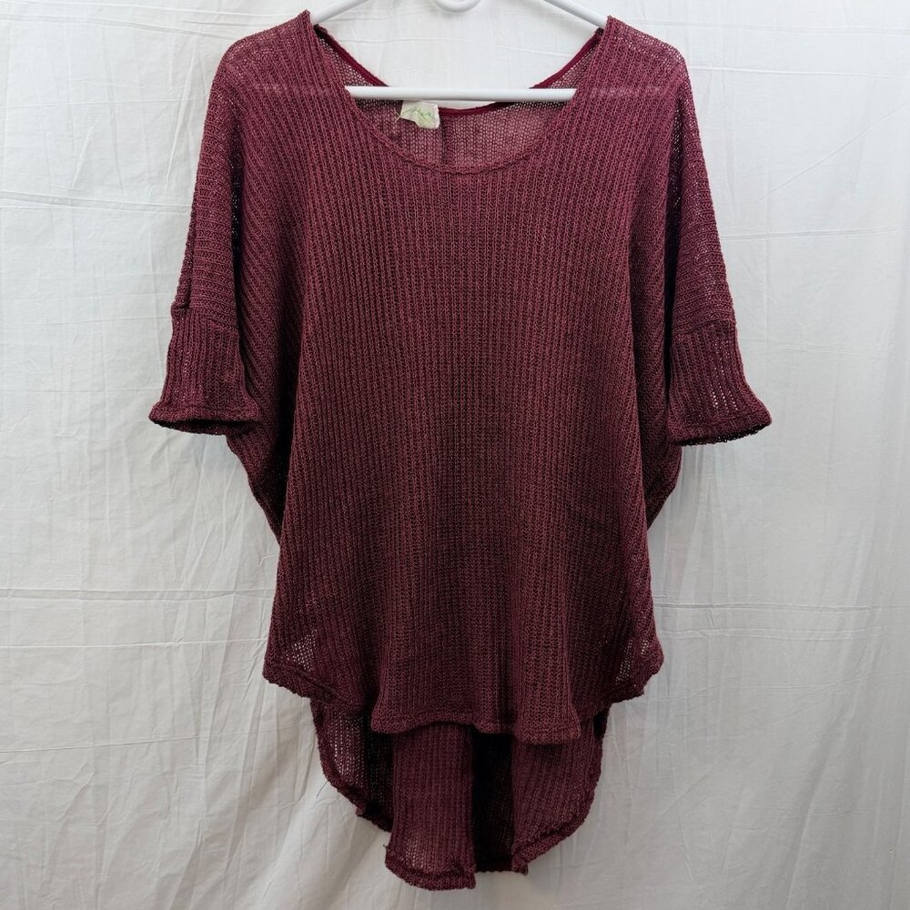 Lightweight Short Sleeve High-Lo Sweater Women XS Burgundy